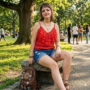 Poetry Tangerine Ruffle Tank Top - Large